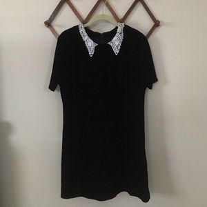 asos black velvet t-shirt dress w collar size 10